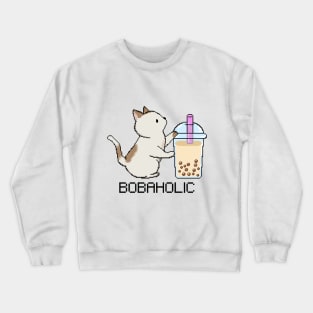 Bobaholic Pixel Kitty Loves Boba Tea! Crewneck Sweatshirt